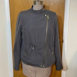 Apt. 9 Womens Large Bomber Jacket Gray with Gold Zippers and Snaps